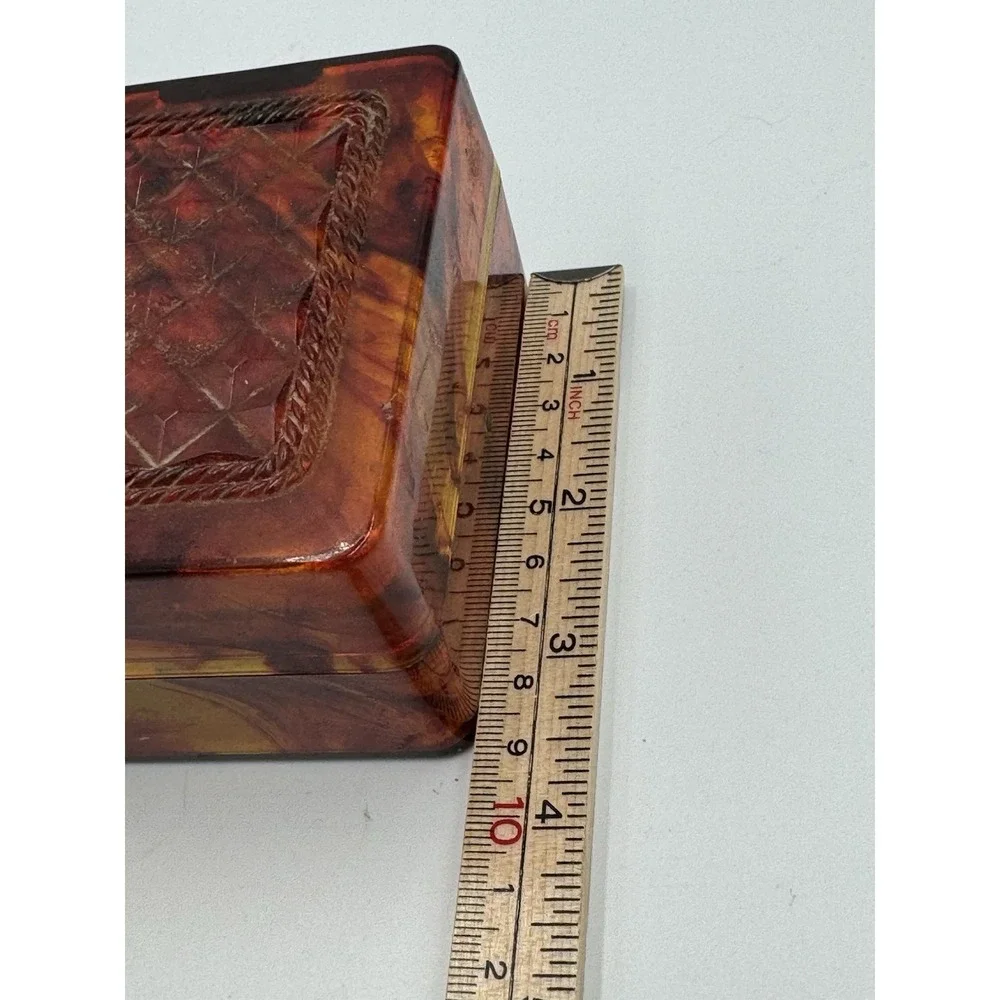 Vtg Faux Tortoise Shell Lucite Jewelry Box 50's (Commonweath Plastics) U.S.A.